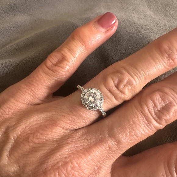 Halo CZ Engagement Ring Size 7 Sterling Silver Sparkly Bridal Travel Wedding - Picture 5 of 10